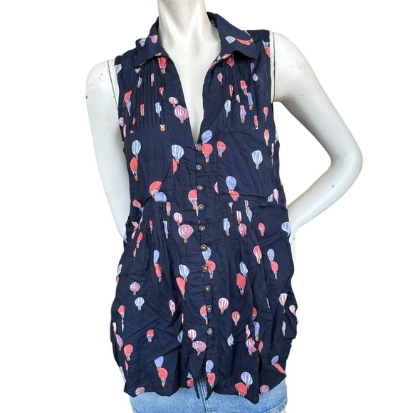 Maeve Tops - Anthropologie Maeve Navy Hot Air Balloon Print Collared Sleeveless Top Small